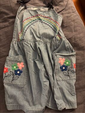 Hanna Andersson Denim Rainbow Jumper / Pinafore dress, size 10